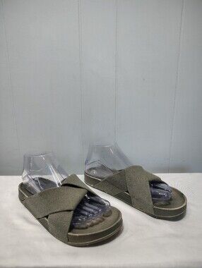 Yaya Army Green Crossband Slides Sandals‎ Women’s 7 EU 38 New